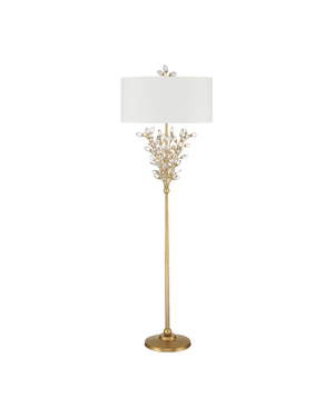 Currey & Company Forget-me-not Gold Floor Lamp - Elegant Two-light Design With Crystal Finial And Floral Accents Clear Crystal ,Metal 8000-0168-currey-company
