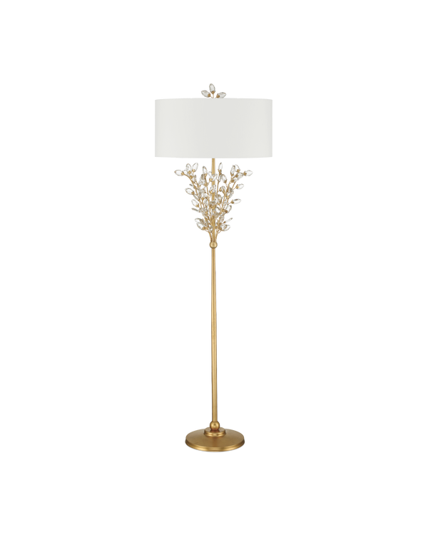 Currey & Company Forget-me-not Gold Floor Lamp - Elegant Two-light Design With Crystal Finial And Floral Accents Clear Crystal ,Metal 8000-0168-currey-company