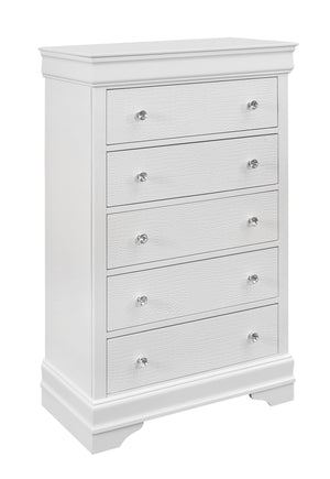 English Elm SHAKER Crocodile Textured Chest with Crystal Hardware, Solid Wood & MDF, Contemporary Tapered Legs White 34.45 L x 18.9 W x 51.57 H B201P215904