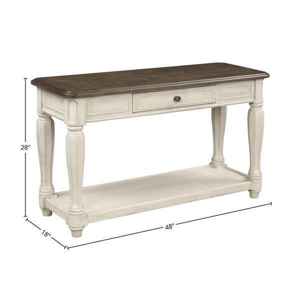 English Elm Antique Two-Tone End Table with Drawer Storage, Solid Wood & MDF Construction, Classic Design Appeal Antique White 51.5 L x 22 W x 13 H B2699P207130
