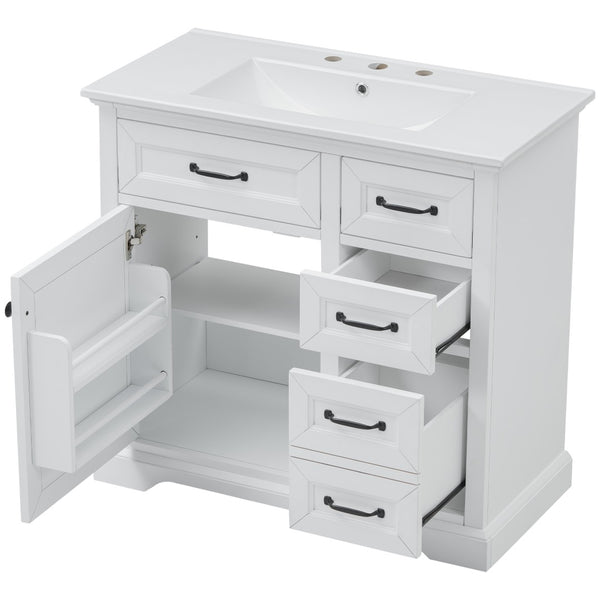 English Elm [video] 36 Inch Freestanding Bathroom Vanity Rubberwood Cabinet with Ceramic Sink Storage White N759P313315K