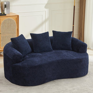 English Elm Curved Chenille Loveseat with Memory Foam Seating and Three Pillows for Compact Spaces Blue W2915P324469