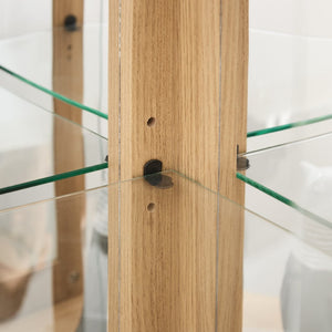 English Elm Corner Curio Cabinet Lighted Glass Display Case with Mirrored Back for Living Room Light Oak W2275P194430