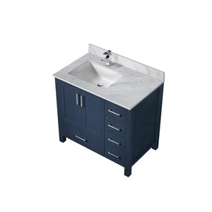 English Elm Navy 36" Bath Vanity with Carrara Marble Top & Chrome Faucet, Soft-Close Drawers, Spacious Storage B2731P259053