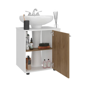 English Elm Under Sink Storage Cabinet with 2 Doors and Shelves — Sleek Oak & Black Wengue Finish for Bathrooms White+Natural 25.98 L x 27.17 W x 4.72 H B097P395902