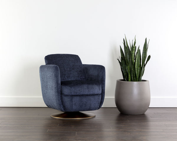 Sunpan Gilley Swivel Lounge Chair - Contemporary Design with Antique Gold Base for Stylish Comfort and Elegance Bergen Navy
