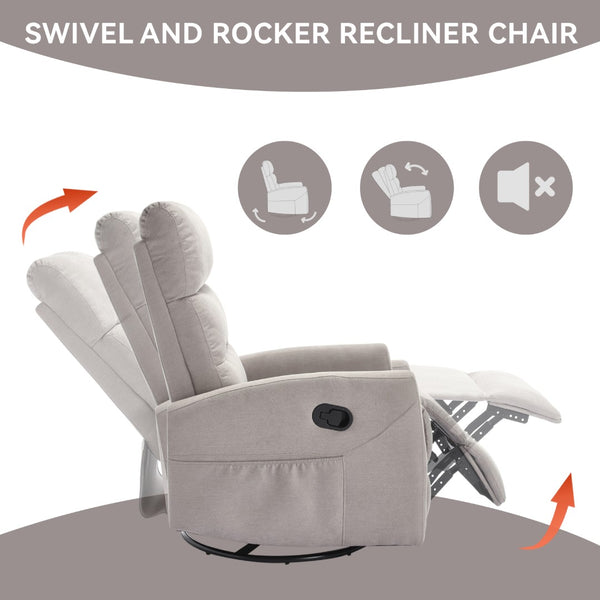 English Elm Manual Swivel Rocker Recliner Fabric Chair with 360 Degree Rotation for Living Room W3224P289284