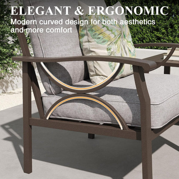 English Elm Set of 2 Outdoor Steel Armchairs Powder Coated Matte Frame with Cushioned Patio Seating Gray+ Khaki B082P455143