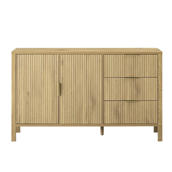 English Elm U-Style Modern Wave-Pattern Sideboard With 3 Drawers, Stylish Buffet Cabinet For Organized Living Spaces N711P345172O-GIGA