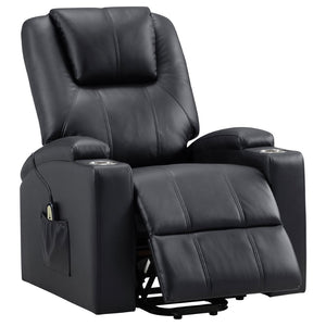 English Elm Macklin Faux Leather Power Lift Recliner with Heat Massage and Storage Pockets Black B062P466804