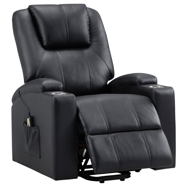 English Elm Macklin Faux Leather Power Lift Recliner with Heat Massage and Storage Pockets Black B062P466804