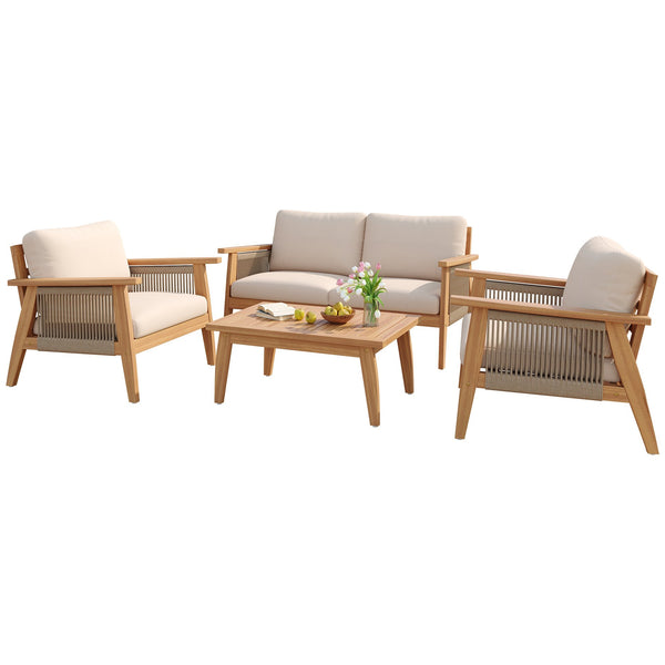 English Elm Christopher Knight Home® - Outdoor 4-Piece Acacia Wood Sectional Sofa Set With Durable Rope Accents And Water-Repellent Cushions N757S438679B