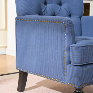 English Elm Tufted Button Corduroy Accent Chair Mid Century Studded Armchair for Living Room Blue W3523P387528