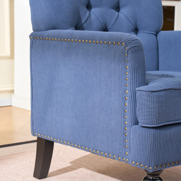 English Elm Tufted Button Corduroy Accent Chair Mid Century Studded Armchair for Living Room Blue W3523P387528