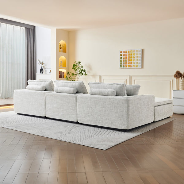 English Elm Cloud Couch Modular 4 Seater Sofa with Washable Linen and Pocket Spring Cushions White W1765S00140