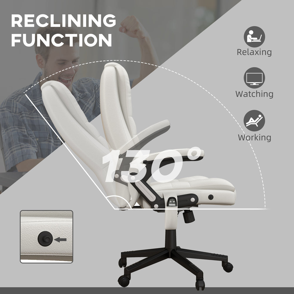 English Elm HOMCOM Ergonomic High Back Executive Office Chair with Recline, Retractable Footrest & Lumbar Support White W2225P200738