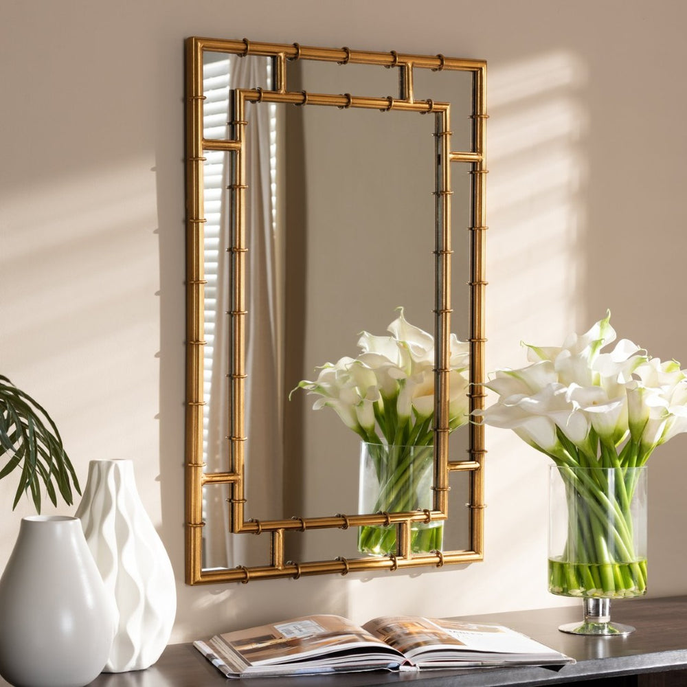 Baxton Studio Baxton Adra Bamboo-Inspired Gold Accent Wall Mirror - Modern Design for Living Room & Dining Areas RXW-8008
