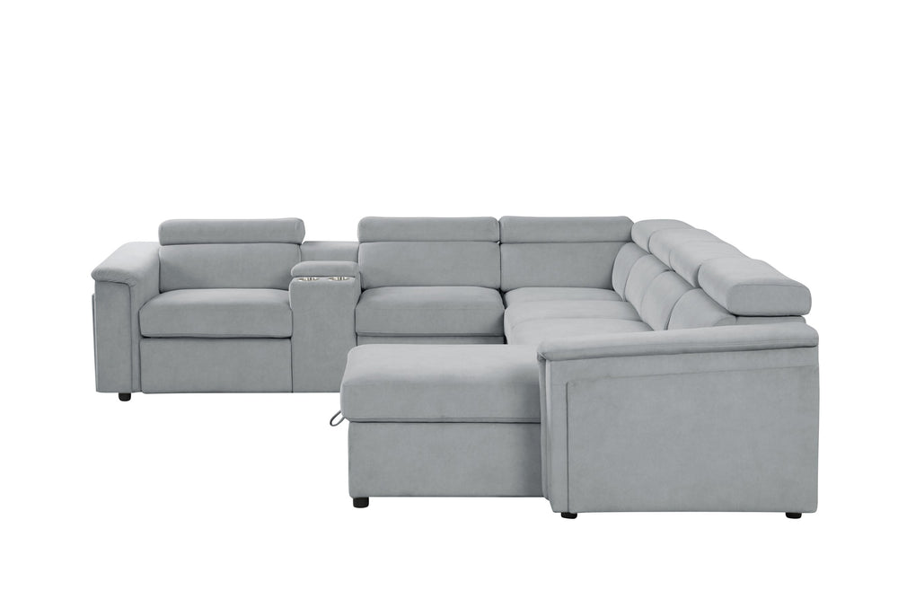 English Elm Harvey Modern power recliner sectional with sleeper, storage chaise, adjustable headrests & cupholders Gray B009S02144