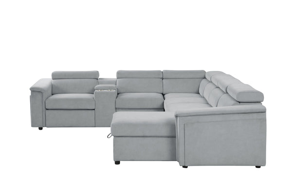 English Elm Harvey Modern power recliner sleeper sectional with storage chaise, adjustable headrests, cupholders and hidden compartments Gray B009S01607