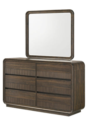 English Elm Mid-century Six Drawer Dresser with Fluted Fronts and Dark Wood Grain Bedroom Storage B2741P457654