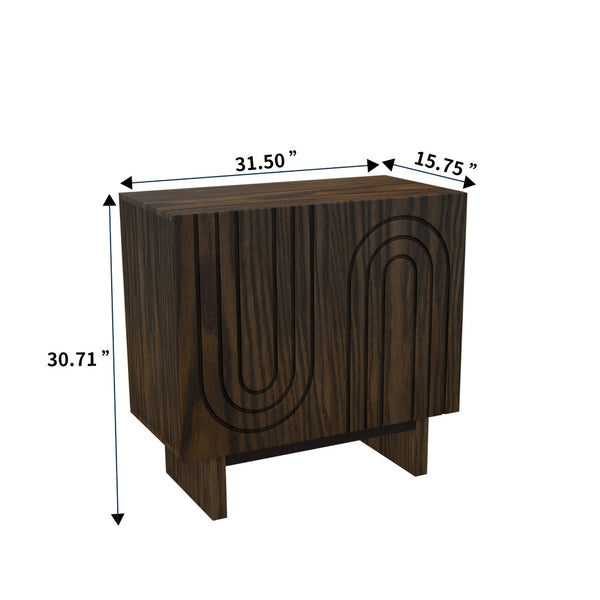 English Elm 2-door Fluted Wood Grain Cabinet Industrial Brown Finish Accent Storage for Living Room T3609P482855