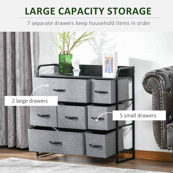 English Elm HOMCOM 7-Drawer Dresser with Steel Frame and Wooden Top, Foldable Fabric Drawers for Organized Living Spaces Dark Gray W2225P229651