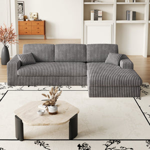 English Elm 114.5'Modern Corduroy Modular sofa with reversible chaise, slow-rebound foam cushions and versatile L-shape seating Grey W834S00457