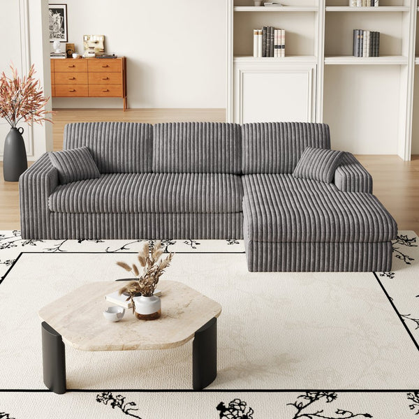English Elm 114.5'Modern Corduroy Modular sofa with reversible chaise, slow-rebound foam cushions and versatile L-shape seating Grey W834S00457