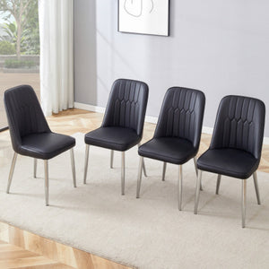 English Elm 4 Pu Leather Dining Chairs with Curved Backs and Silver Metal Legs for Modern Homes W2827P395055
