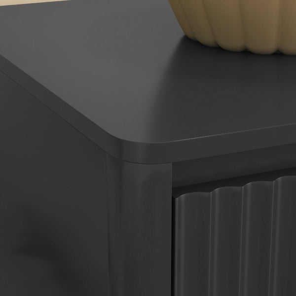 English Elm 9 Drawer Matte Wood Dresser with Wave Front Mid Century Modern Low Profile Storage Black W409P387577