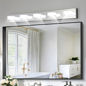 English Elm 37" Modern 5-Light Led Vanity Sconce - Chrome Finish, Dimmable Acrylic Shades For Bright Bathroom Glow W2312P374891