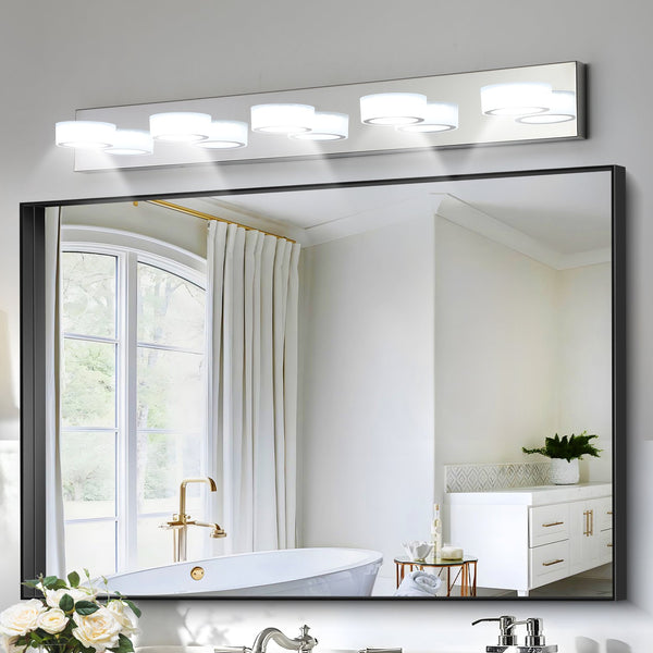 English Elm 37" Modern 5-Light Led Vanity Sconce - Chrome Finish, Dimmable Acrylic Shades For Bright Bathroom Glow W2312P374891