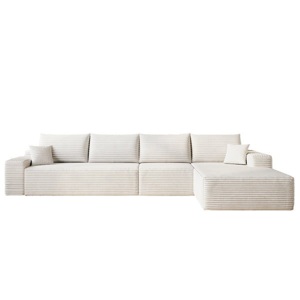 English Elm 135" Cloud Sectional Couch - Modern L-Shape Chaise Sofa With Plush Corduroy For Ultimate Comfort! W2824S00118