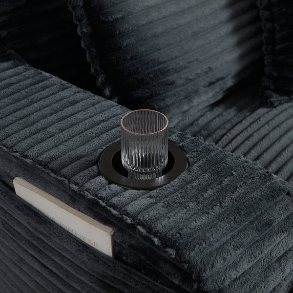 English Elm 47.24 Plush modern compression sofa with S-curve arms, cup holders, cotton lumbar pillow and deep seat comfort Dark Gray W3396P373315