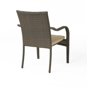 English Elm Outdoor Wicker Patio Chair Set of Four Stackable Iron Frame with Cushions N769P334782A