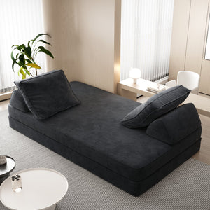 English Elm 86.6"Multifunctional Folding Sofa Bed with Chaise, Fluffy Chenille, Removable Backs & Pillows, Deep Seat Lounge DARK GREY W3219P340667