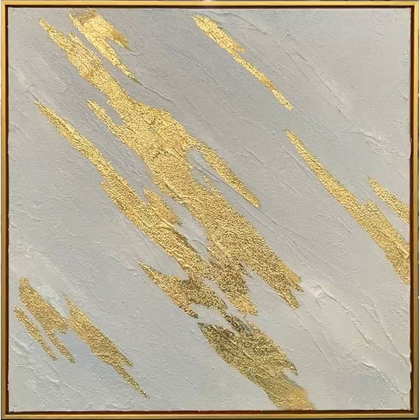English Elm Golden Waves Hand-Painted Canvas Art – Modern Abstract Wall Décor With Gold Foil Accents, 49”X49” B030P306697