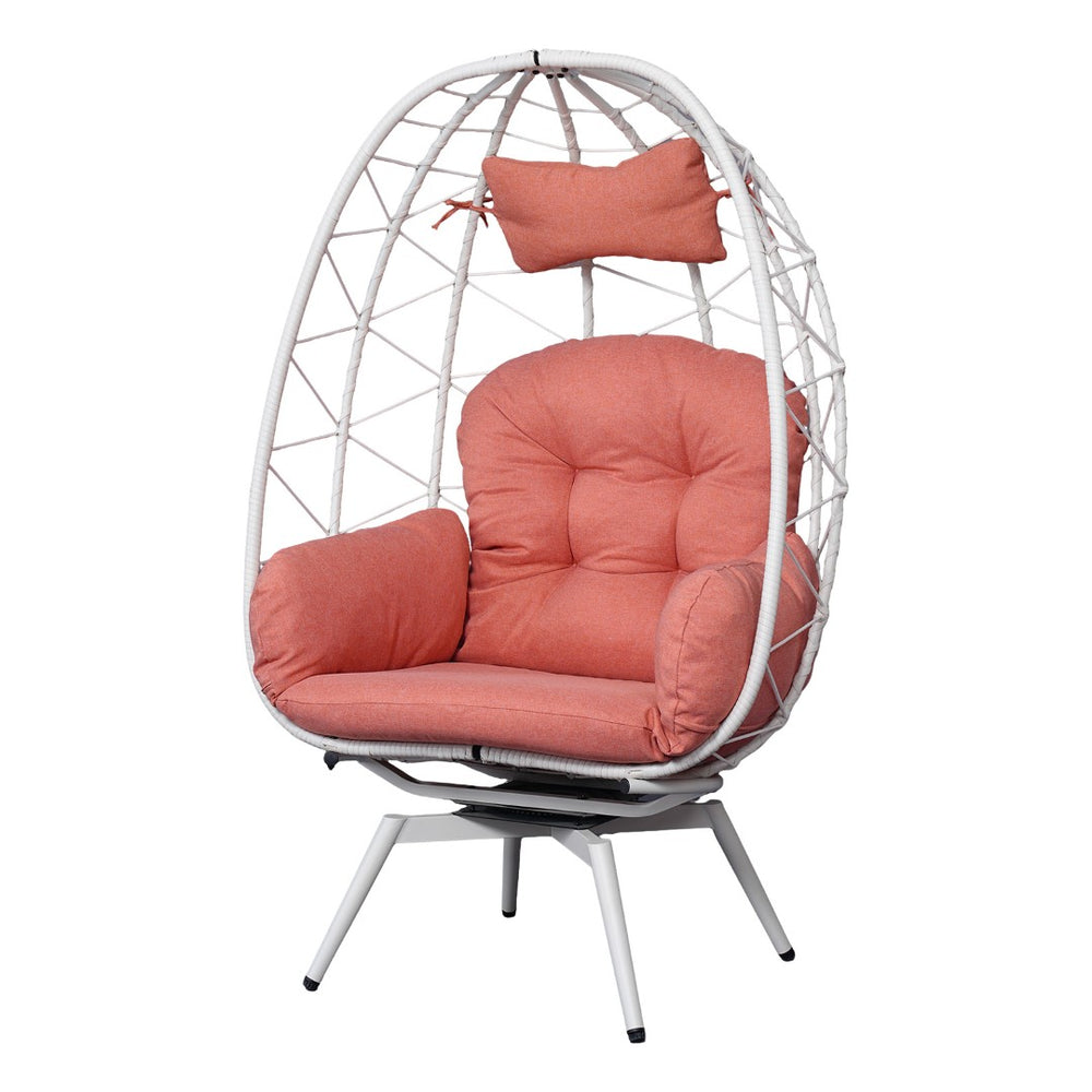 English Elm Oversized Swivel Rattan Egg Chair with Plush Cushion for Patio or Living Room T5880P501001