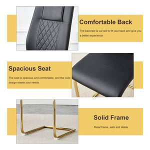 English Elm Table Set - Modern Minimalist Round Clear Glass Table With Black Pu Leather Chairs & Gold Legs W1151S01714-GIGA