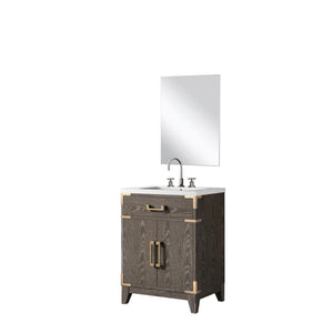 English Elm Brown Oak Single Bath Vanity 24" W x 18" D with Acrylic Top, 18" Mirror & Chrome Gooseneck Faucet Set B2731S02000