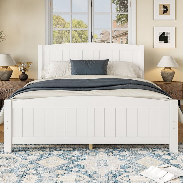 English Elm Queen Solid Wood Platform Bed Frame with Strong Support Slats, No Box Spring Needed, Modern White Finish Light White W1580P374312