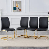 English Elm Luxury Simple Arch Chair - Set Of 4 Black Pu Material High Resilience Dining Chair With Arched Metal Gold Leg.