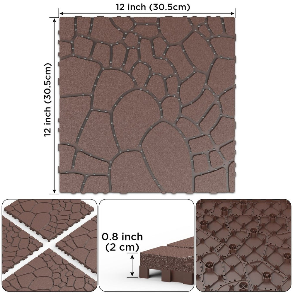 English Elm Stone Texture Interlocking Patio Tiles Polypropylene Anti-slip Outdoor Deck Flooring 44 Sq Ft Red+Brown W3022P268429