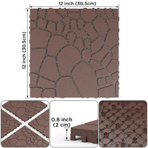 English Elm Stone Texture Interlocking Patio Tiles Polypropylene Anti-slip Outdoor Deck Flooring 44 Sq Ft Red+Brown W3022P268429