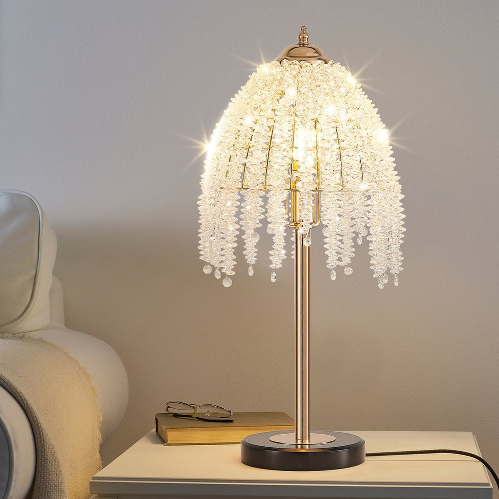 English Elm 19"(H) Elegant Crystal Table Lamp – Vintage Waterfall Design With Marble Base For Stylish Spaces W2312P368718