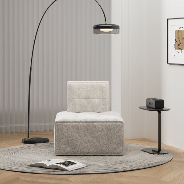 English Elm Bean Modular Sherpa Chair - Plush Off-White Flannelette Bean Bag Sofa, Space-Saving Reading Seat W1960P325840