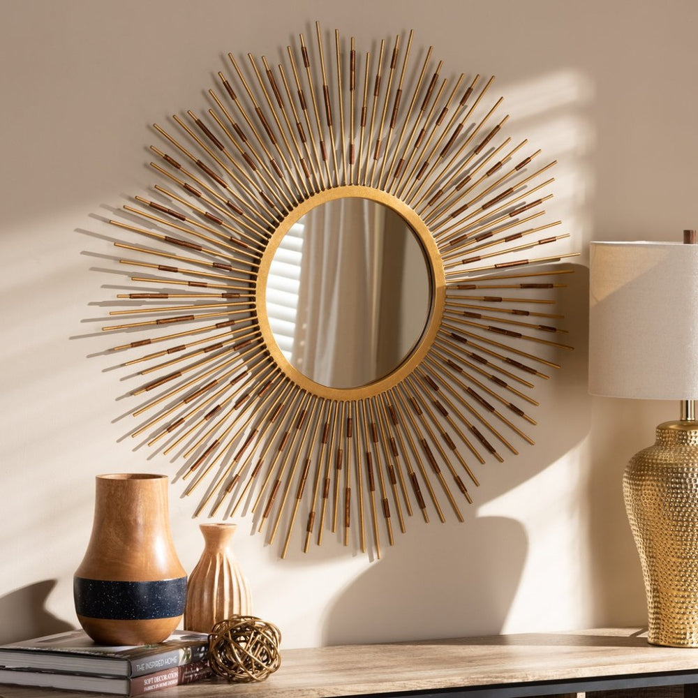 Baxton Studio Baxton Studio Sunburst Accent Wall Mirror with Antique Gold Finish – Modern Vintage Decor Piece RTB1254