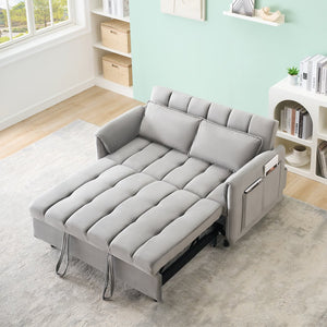 English Elm 52 Grey Modern Velvet Sofa Bed Convertible 3-in-1 Small Loveseat with Pillows, Pockets, Metal Legs, 500lb Capacity W1658P266339