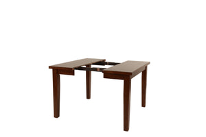 English Elm Contemporary Rectangular Dining Table Set 7pc with 18" Expandable Leaf, Faux Leather Chairs, Warm Finish Walnut 58 L x 58 W x 8 H B011S01094