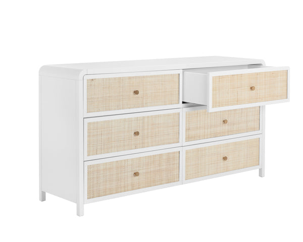 Sunpan Tierra Dresser - Coastal-Inspired Elegance with Rattan Detailing and Soft-Close Drawers for Style Small - 63W x 17.75D x 33.5H